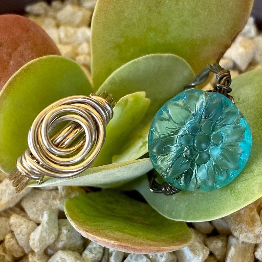 Set Two Handcrafted Silver Wire Wrapped Rings - Picture 3 of 4